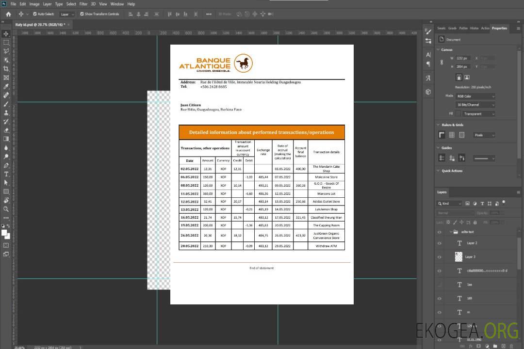Relevé bancaire de la Banque Atlantique du Burkina Faso template Relevé bancaire de la Banque Atlantique du Burkina Faso template